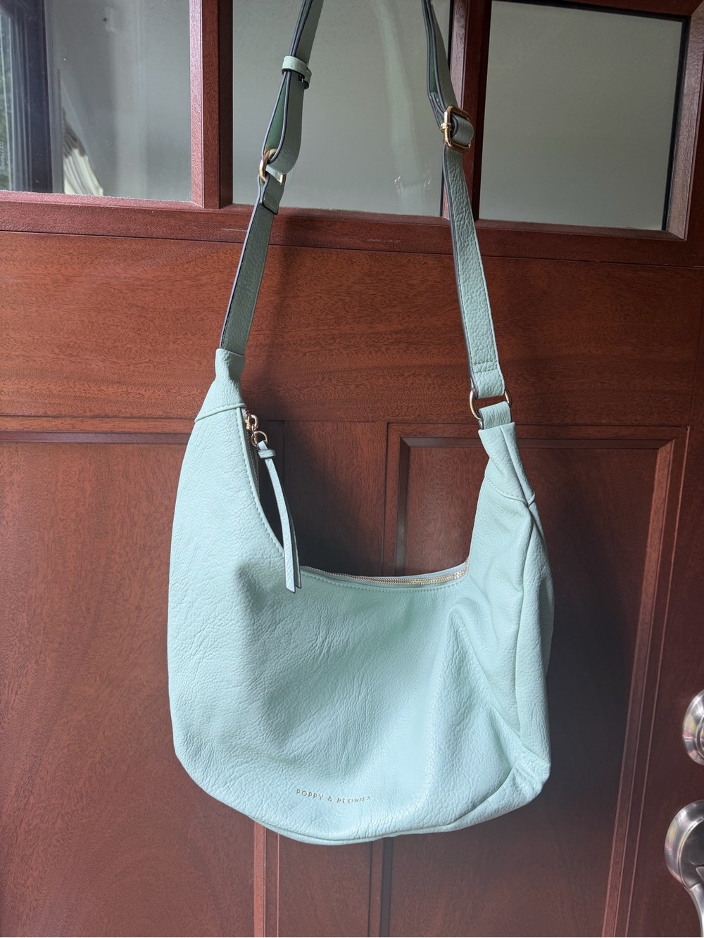 Poppy & Peonies Mint Green Leather Hobo Shoulder Bag